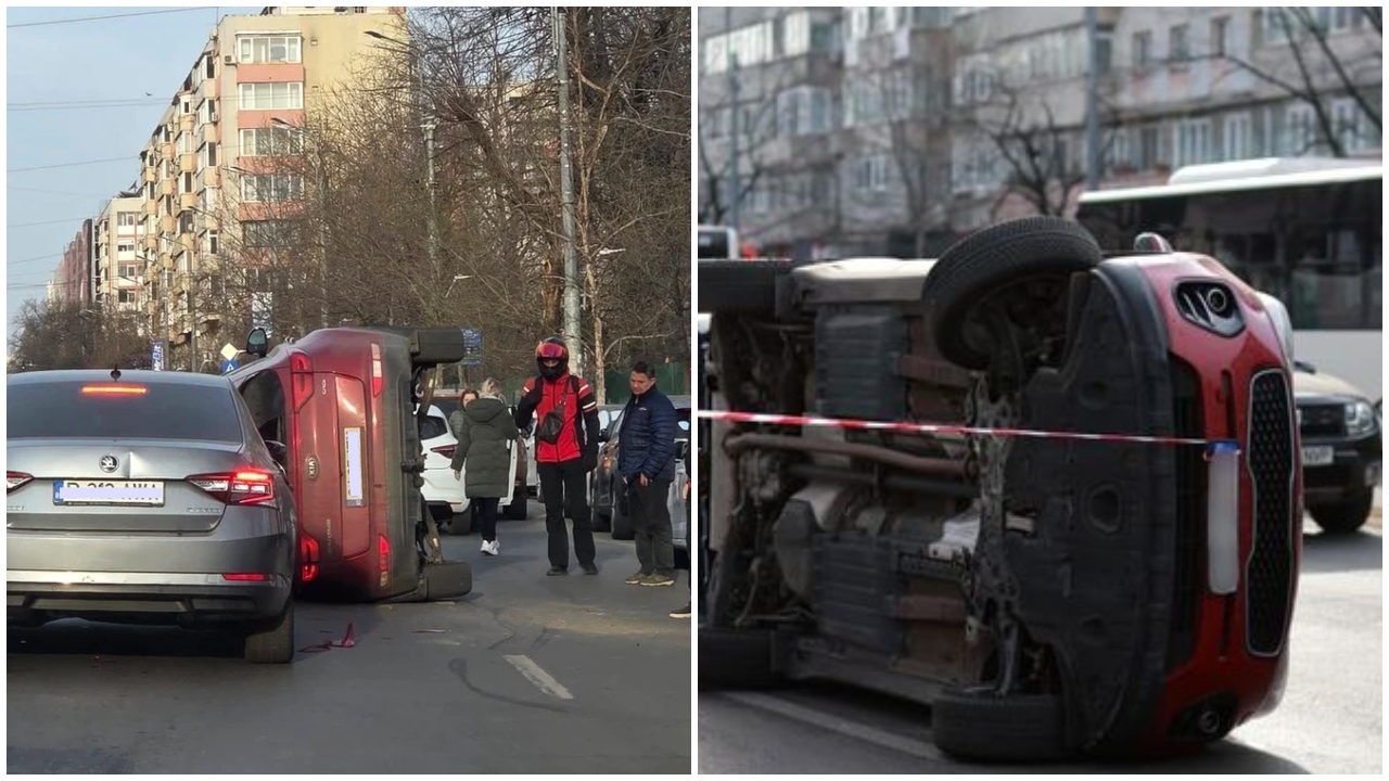 Accident cu șase mașini lângă Spitalul Colentina, în București. Un autoturism s-a răsturnat