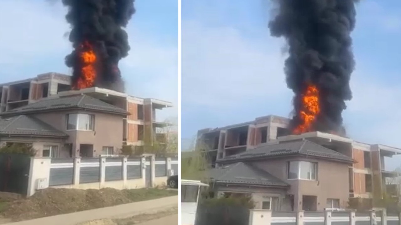 Incendiu în Tunari. Terasa unui bloc în construcții a luat foc