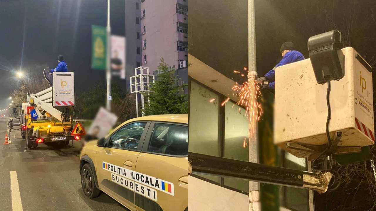 Primăria Capitalei a dat jos reclamele ilegale de pe stâlpii de iluminat public