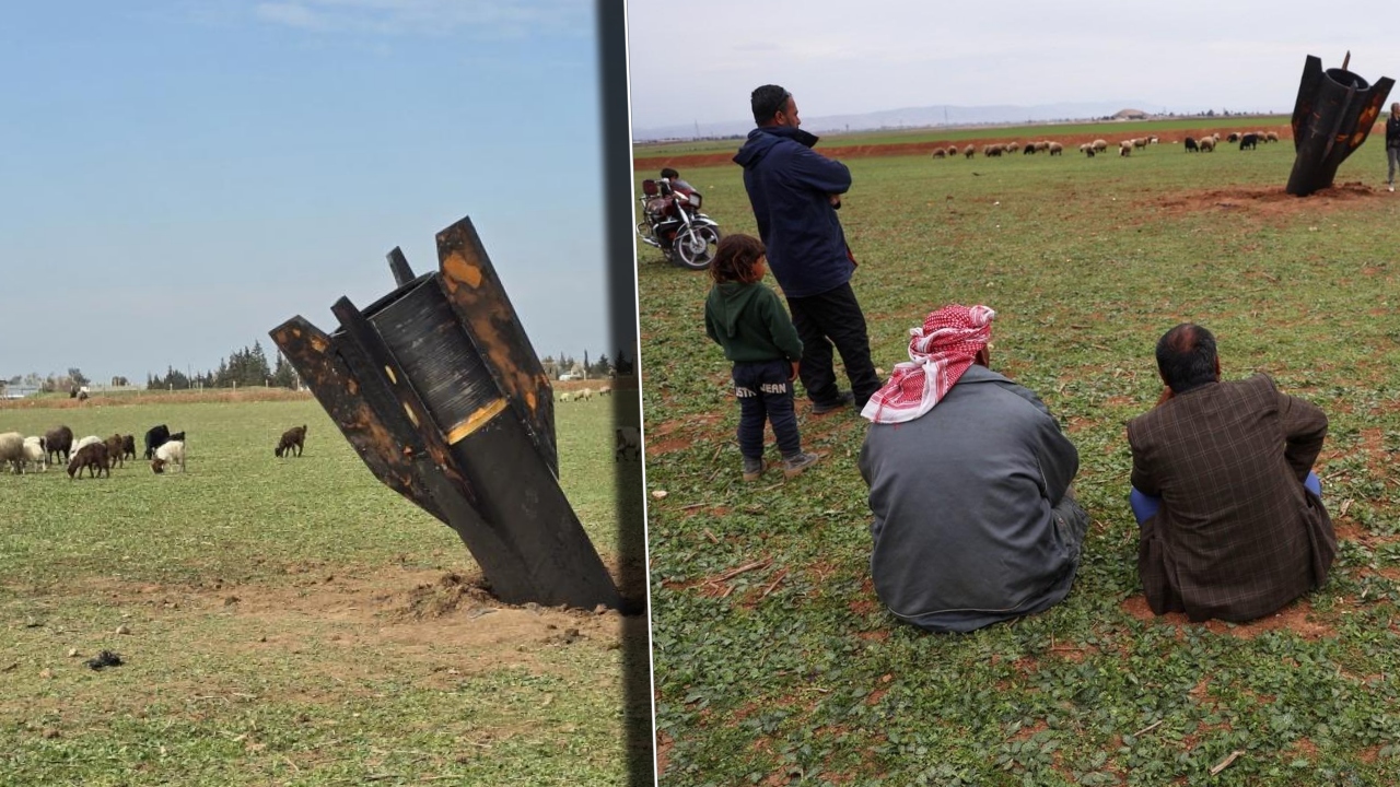 Imaginile virale cu racheta iraniană care a căzut pe un câmp din Siria. Copiii s-au cățărat pe ea