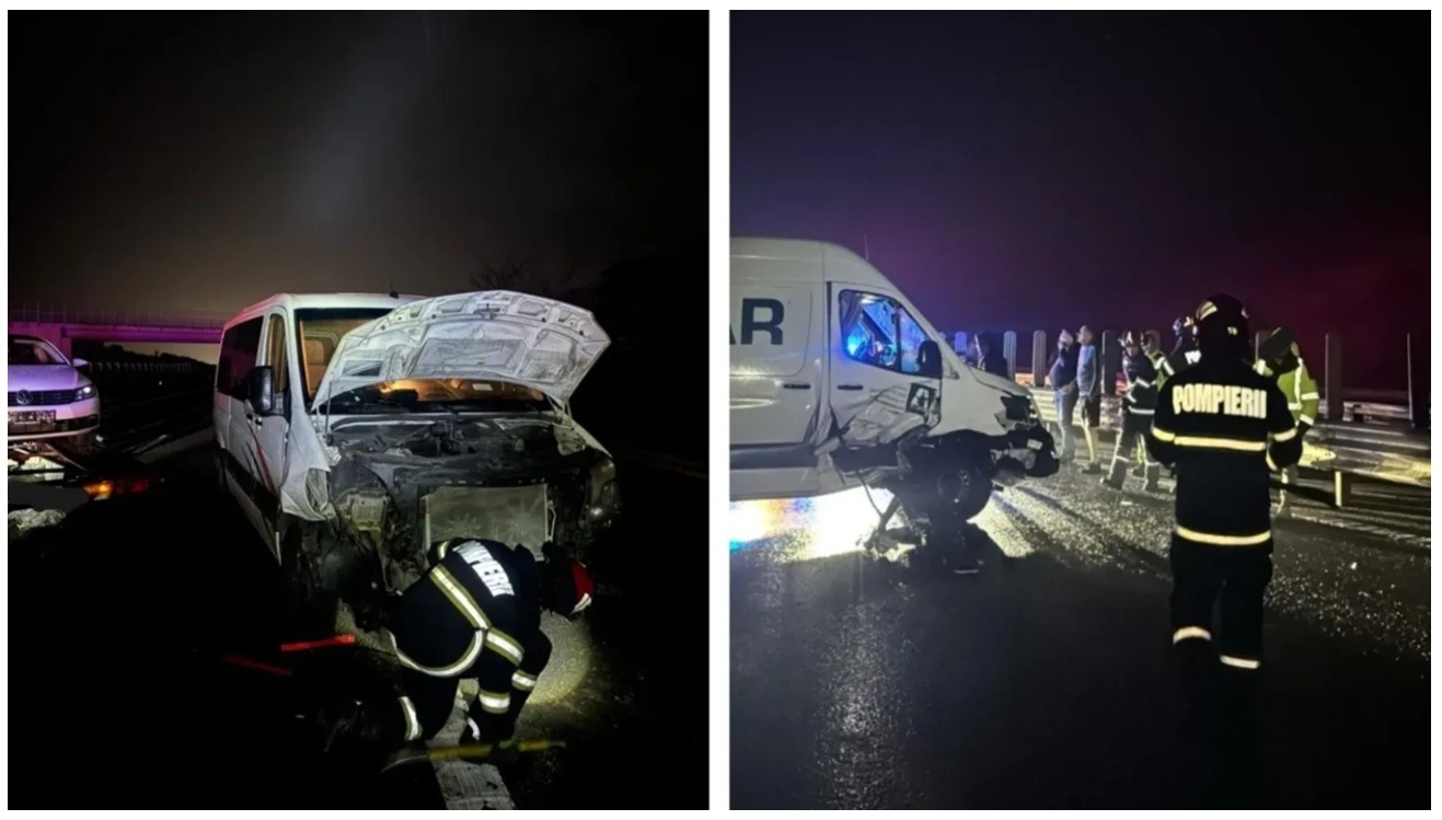 Accident pe A1, două microbuze s-au ciocnit. Cinci persoane au ajuns de urgență la spital