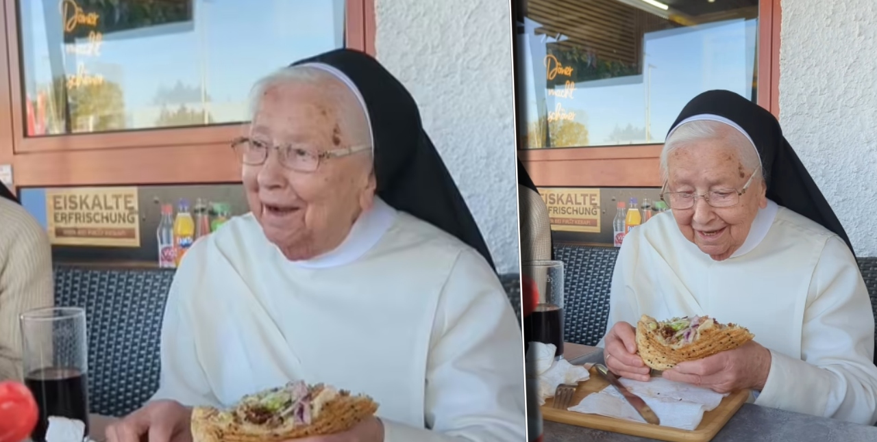 Reacția unei călugărițe în vârstă de 92 de ani, după ce a mâncat primul kebap din viața ei: „Sunt absolut încântată”