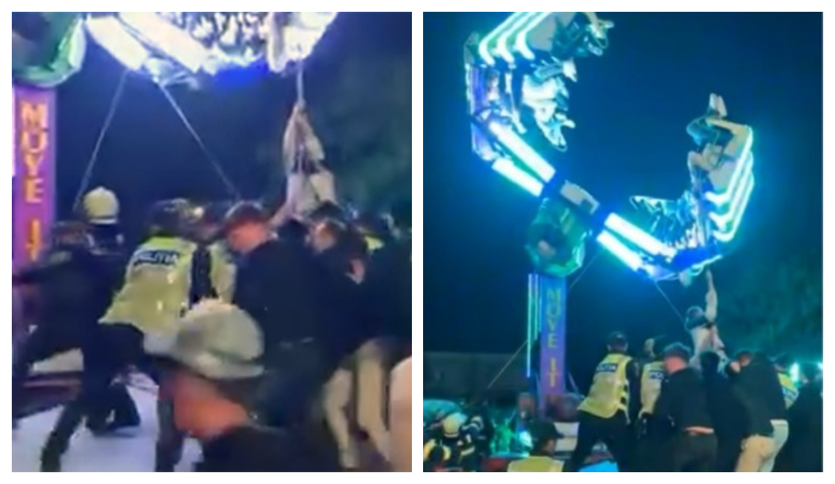 Clipe de panică în Caransebeș. 17 copii au stat 40 de minute cu capul în jos după ce caruselul în care se aflau s-a stricat