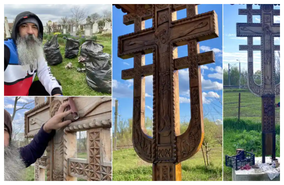 Gestul făcut de un localnic din Alba înainte de Paște: a curățat cimitirul din sat și a vopsit troița: ”L-am pregătit pentru sărbătoare”