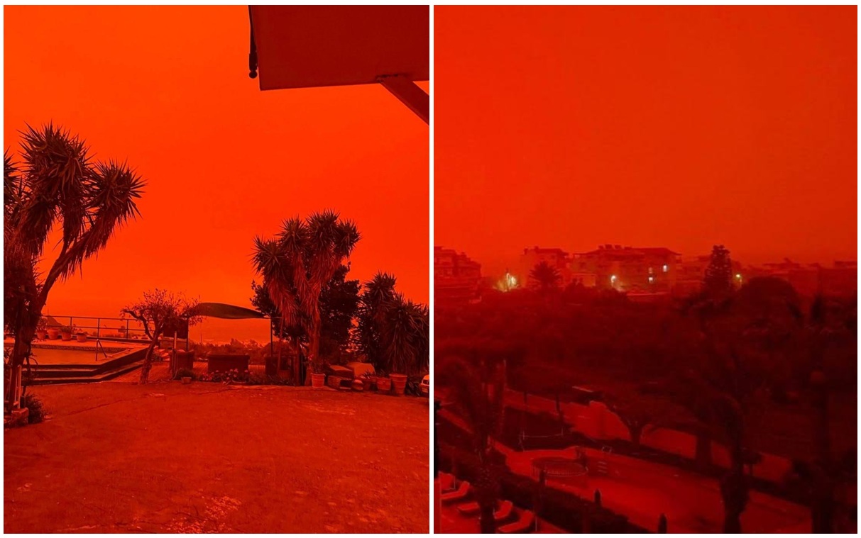 VIDEO Imagini apocaliptice, cerul s-a făcut roșu ca sângele în Grecia. Ciclonul „vinovat” lovește și România