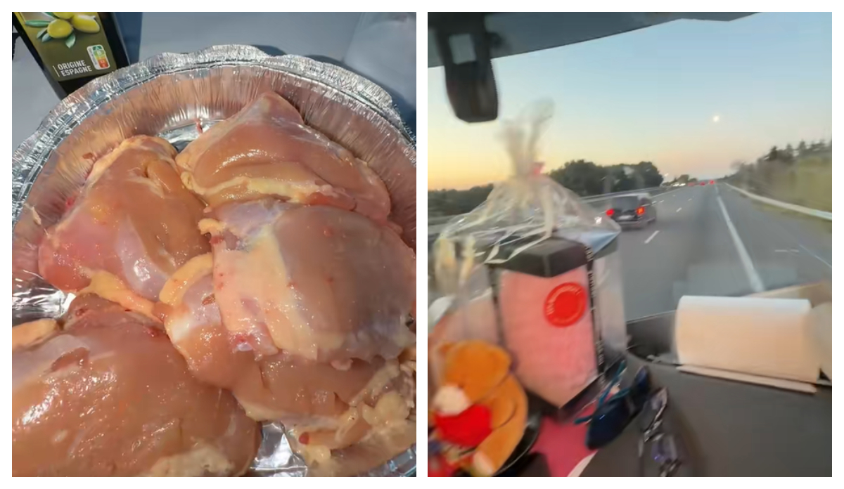 Imagini virale cu iubita unui șofer român de TIR care gătește pui cu mujdei în timp ce partenerul ei conduse:”Fac mâncare din mers”