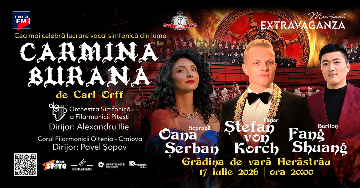 CARMINA BURANA – premieră în aer liber, cu tenorul ŞTEFAN von KORCH pe scenă, pe 17 iulie la Grădina de Vară Herăstrău din Bucureşti