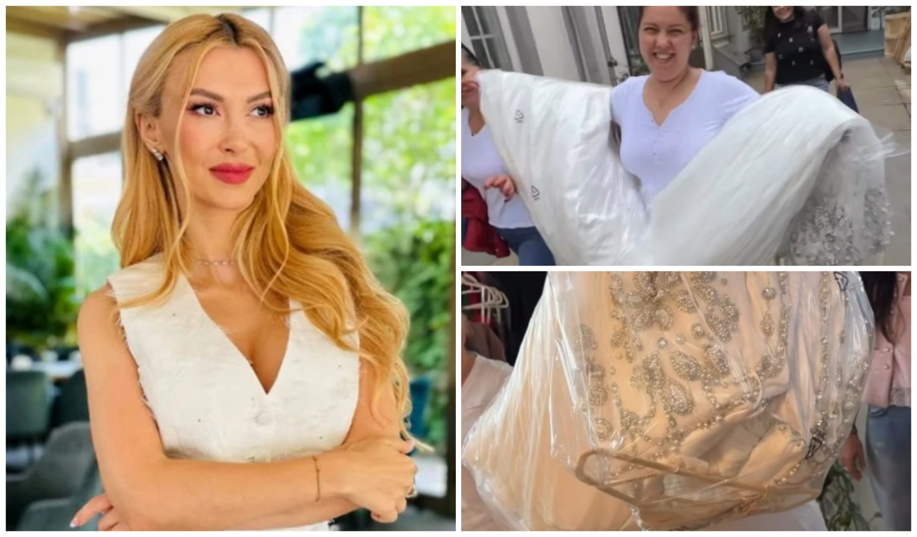 FOTO Andreea Bălan este în culmea fericirii. A ridicat rochia de mireasă: „Trena ocupă tot portbagajul, este foarte lungă”