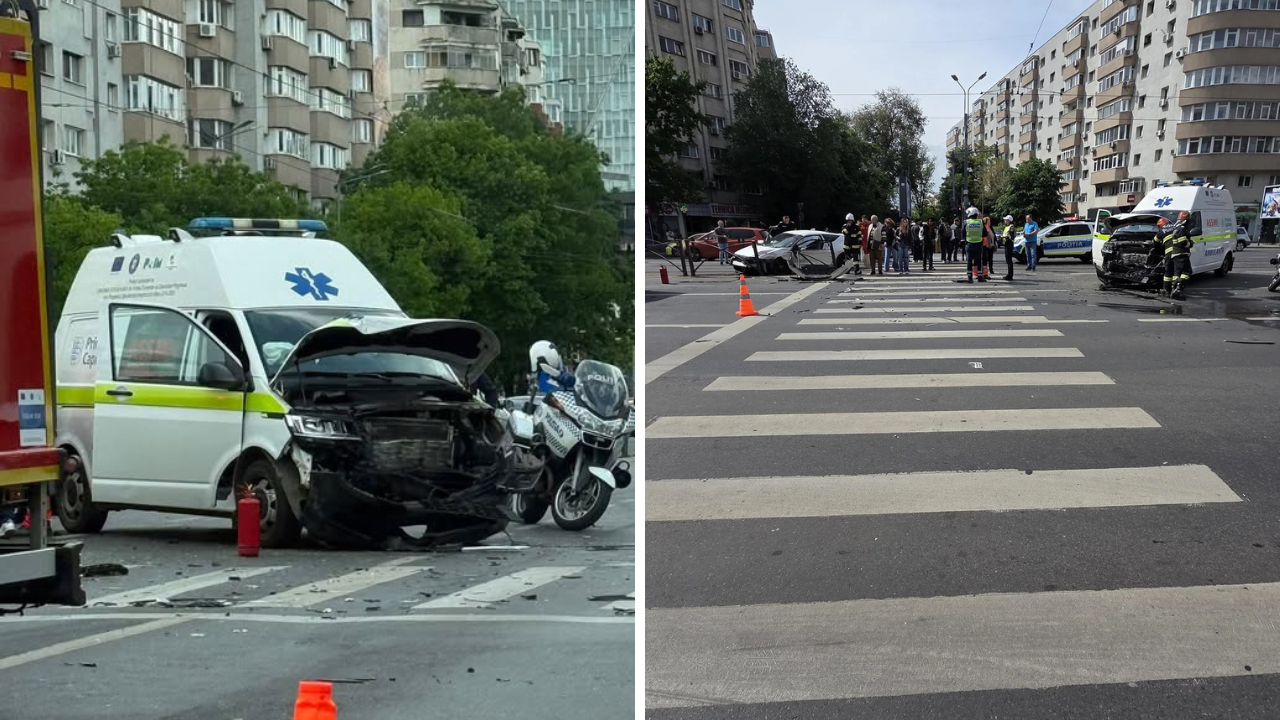 Accident cumplit în Ștefan cel Mare, după ce o ambulanță a intrat în plin într-un autoturism