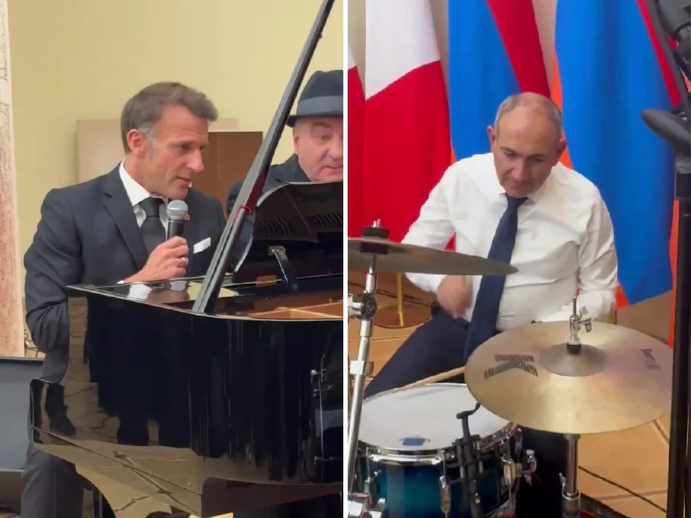 Macron a cântat melodia ”La Boheme” acompaniat la tobe de premierul armean Pașinian