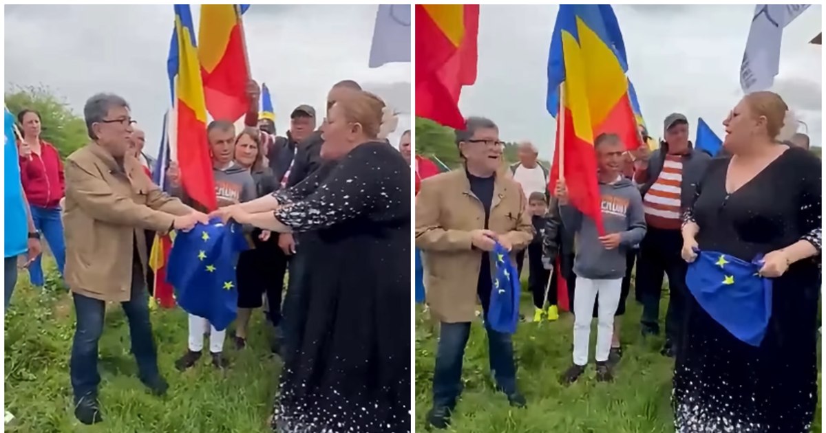 Diana Șoșoacă a rupt steagul Uniunii Europene de Ziua Europei. În aceeași zi a apărut la Ambasada Rusiei VIDEO