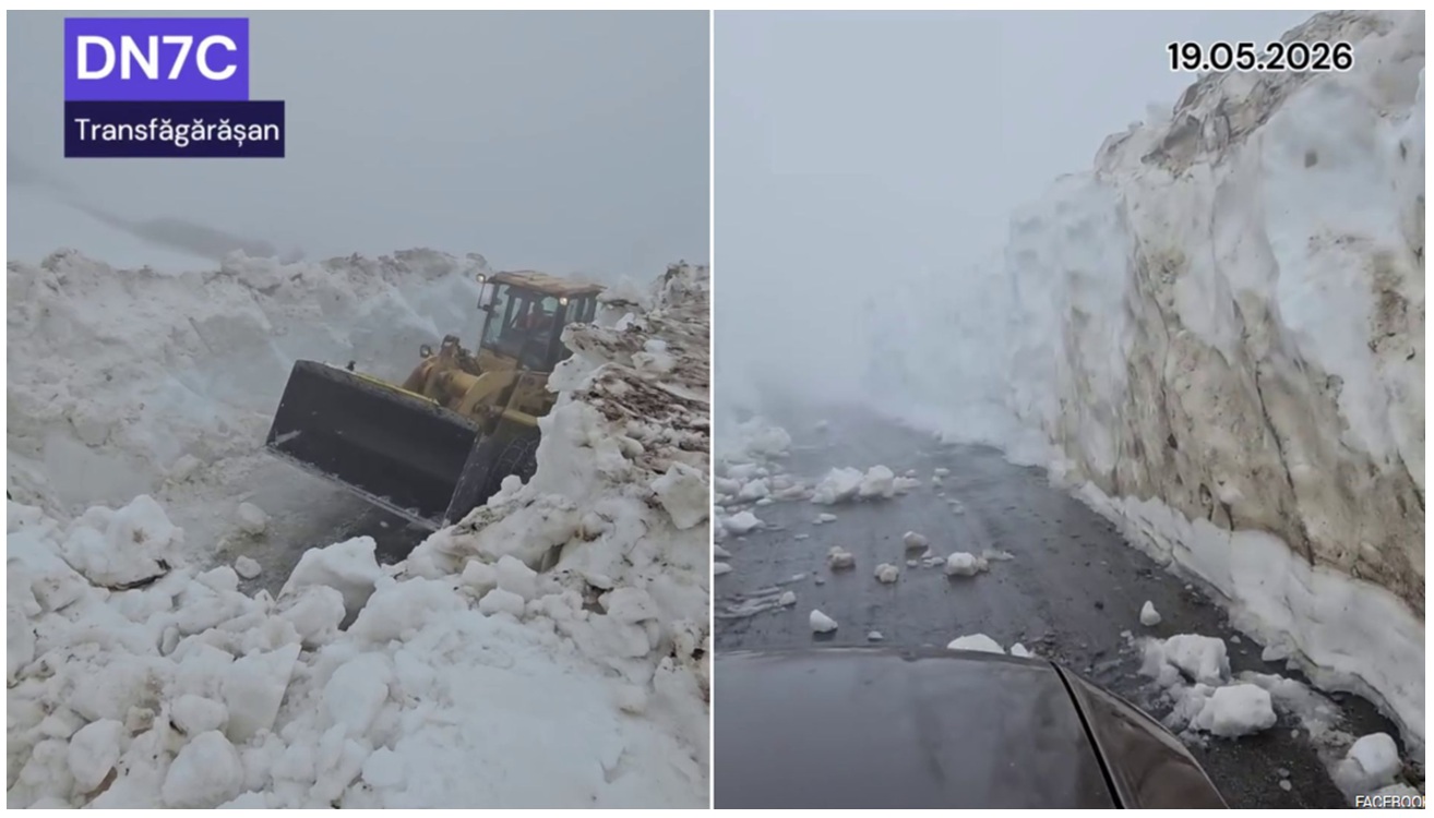 Zăpadă de peste cinci metri pe Transfăgărășan la mijlocul lunii mai. Drumarii luptă cu nămeții și bolovanii aduși de avalanșe, imagini uluitoare VIDEO