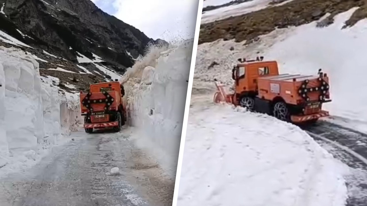 Au fost reluate lucrările de deszăpezire pe Transfăgărășan. Zăpada ajunge până la trei metri
