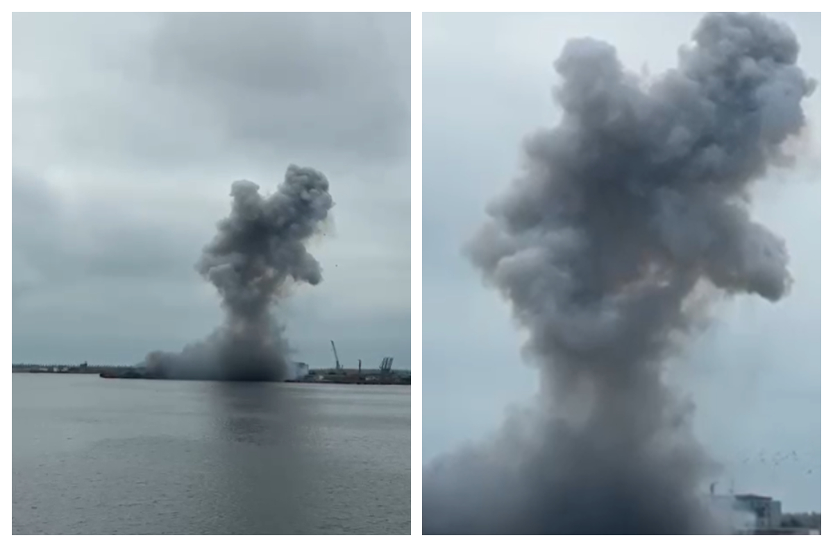 Momentul în care drona a explodat în Portul Constanţa, surprins de camere VIDEO