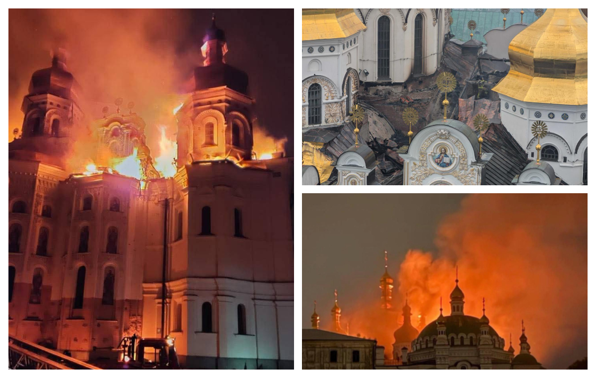 Atac aerian masiv cu rachete şi drone asupra Kievului. Mănăstirea Lavra Pecersk şi un bloc-turn de locuinţe au luat foc