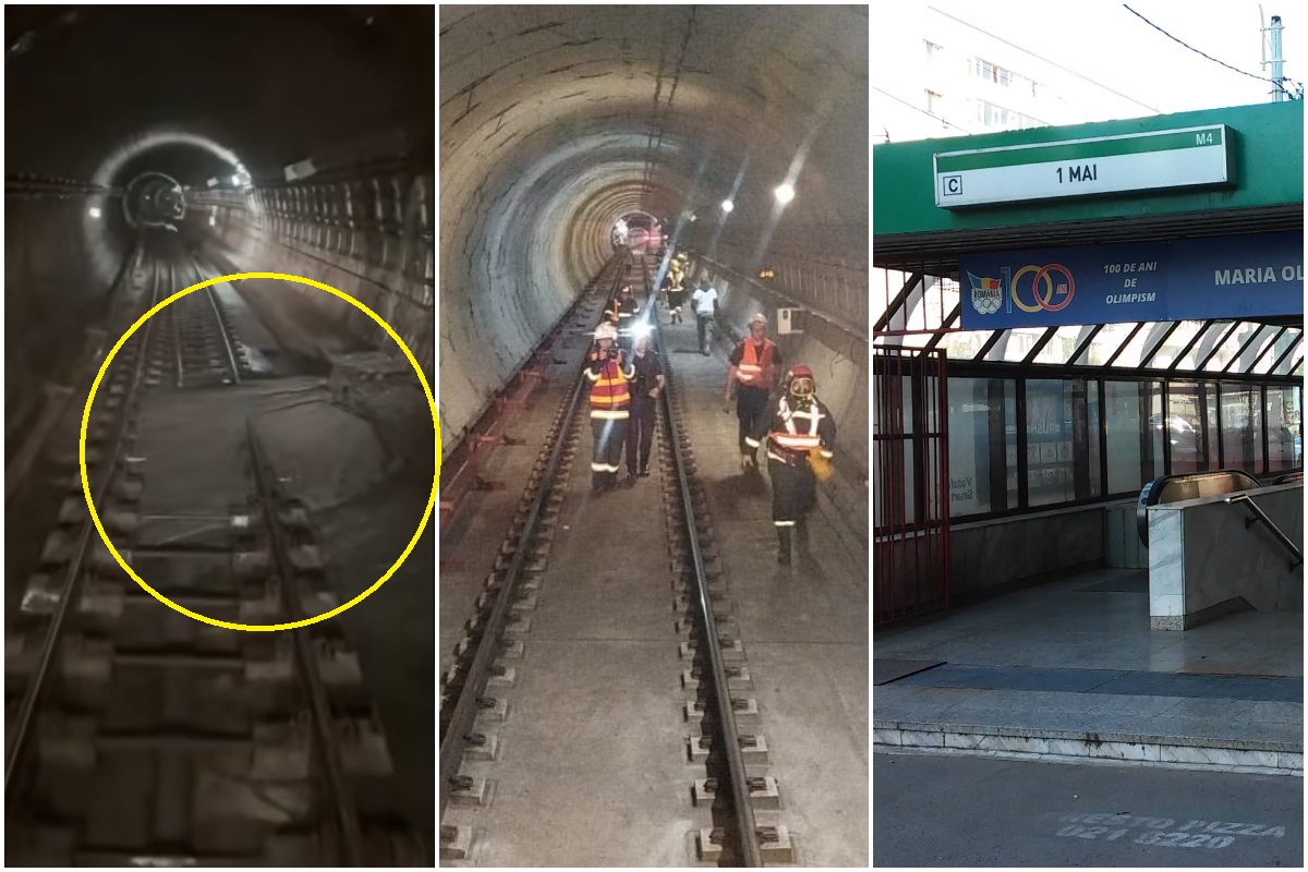 Incident la metrou! Bucată de tunel prăbușită în fața trenului, pe Magistrala M4, din cauza infiltrațiilor de apă