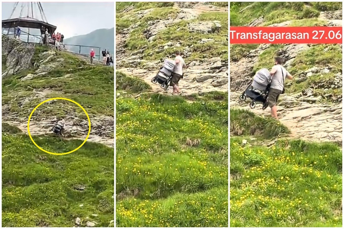 VIDEO Tătic viral după ce și-a cărat bebelușul, cu tot cu căruț, prin hârtoapele de la Transfăgărășan! ”Ăsta ar fi al meu dacă am merge pe munte!”