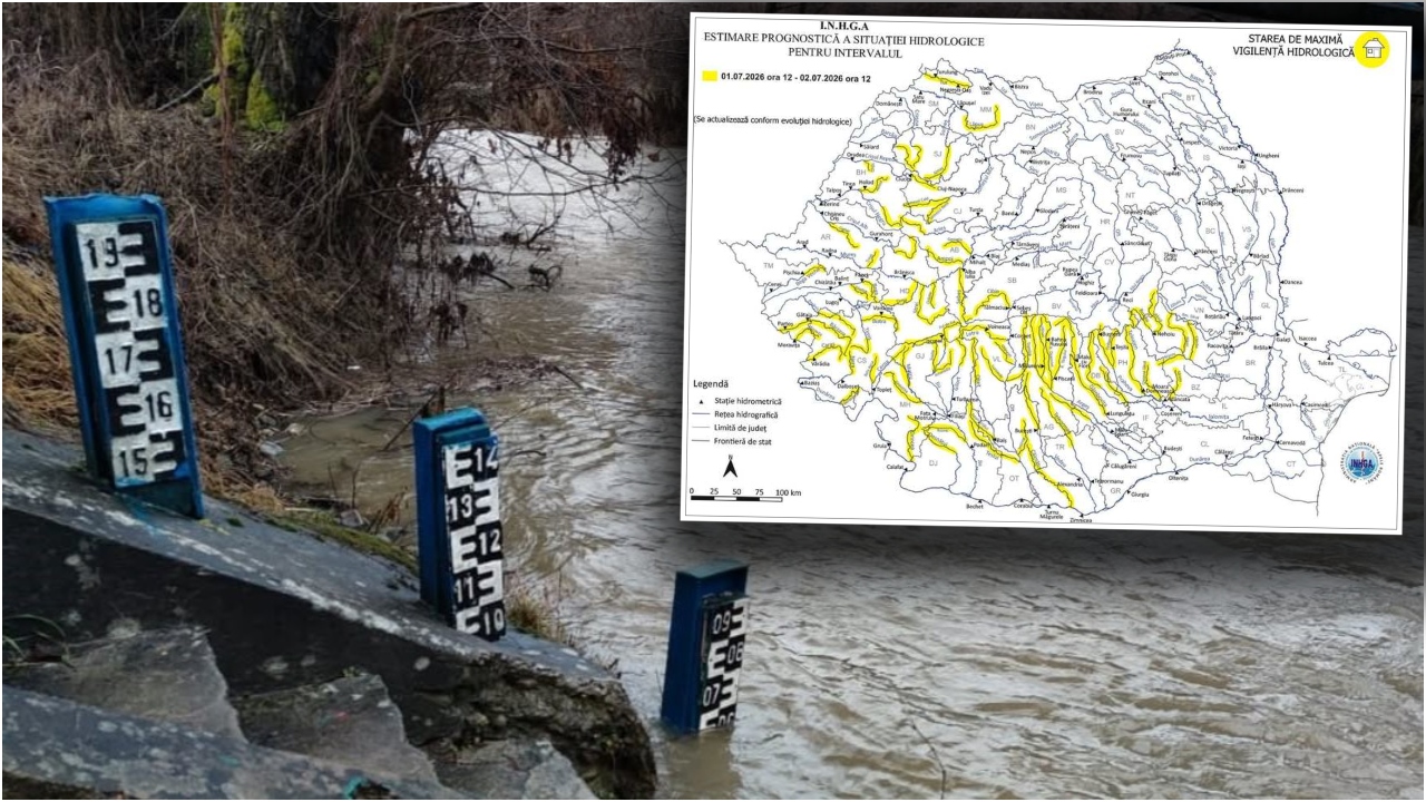Cod Galben hidrologic. 27 de județe, sub atenționare până joi, 2 iulie