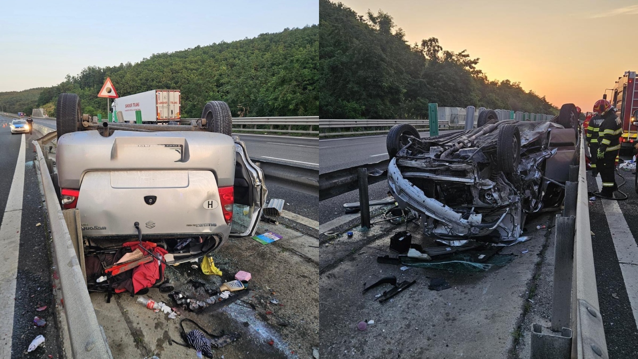 Accident mortal pe Autostrada A1, sâmbătă dimineață. O fetiță de 5 ani a murit, iar alți doi membri ai familiei sunt răniți după ce autoturismul în care se aflau s-a răsturnat FOTO