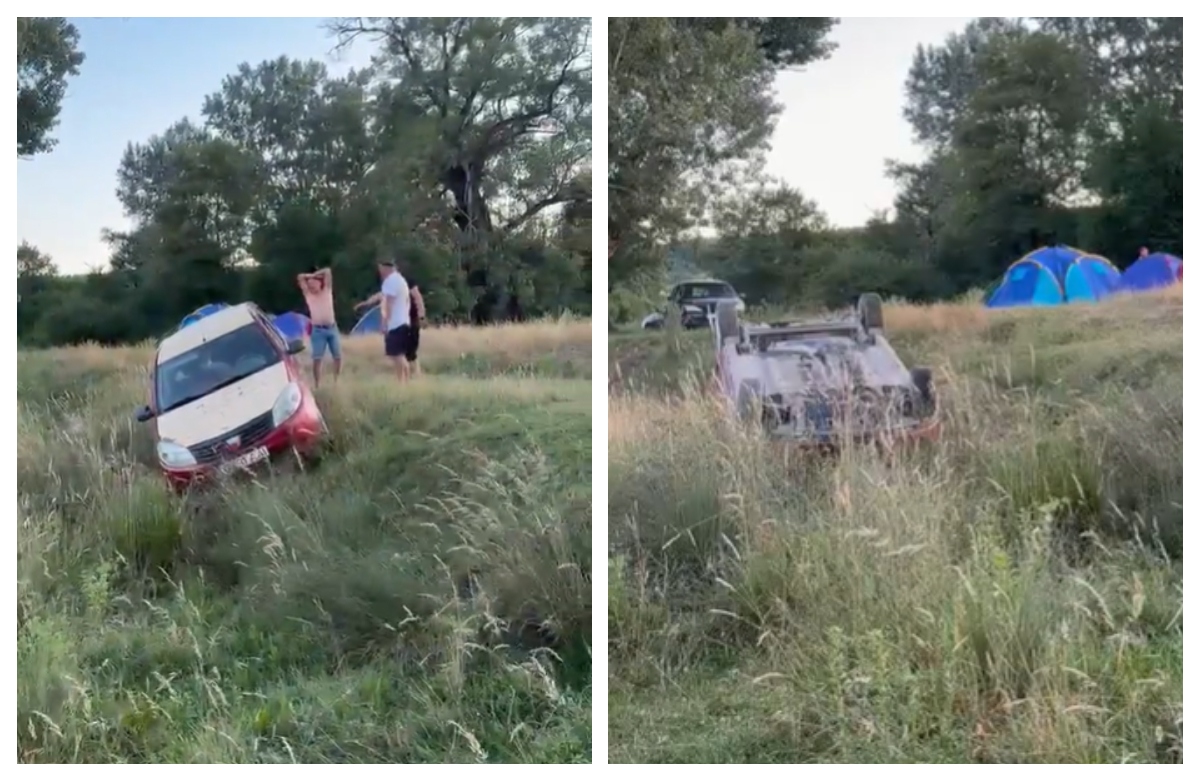 În loc să întoarcă micii pe grătar, un oltean a întors maşina cu roţile-n sus VIDEO viral