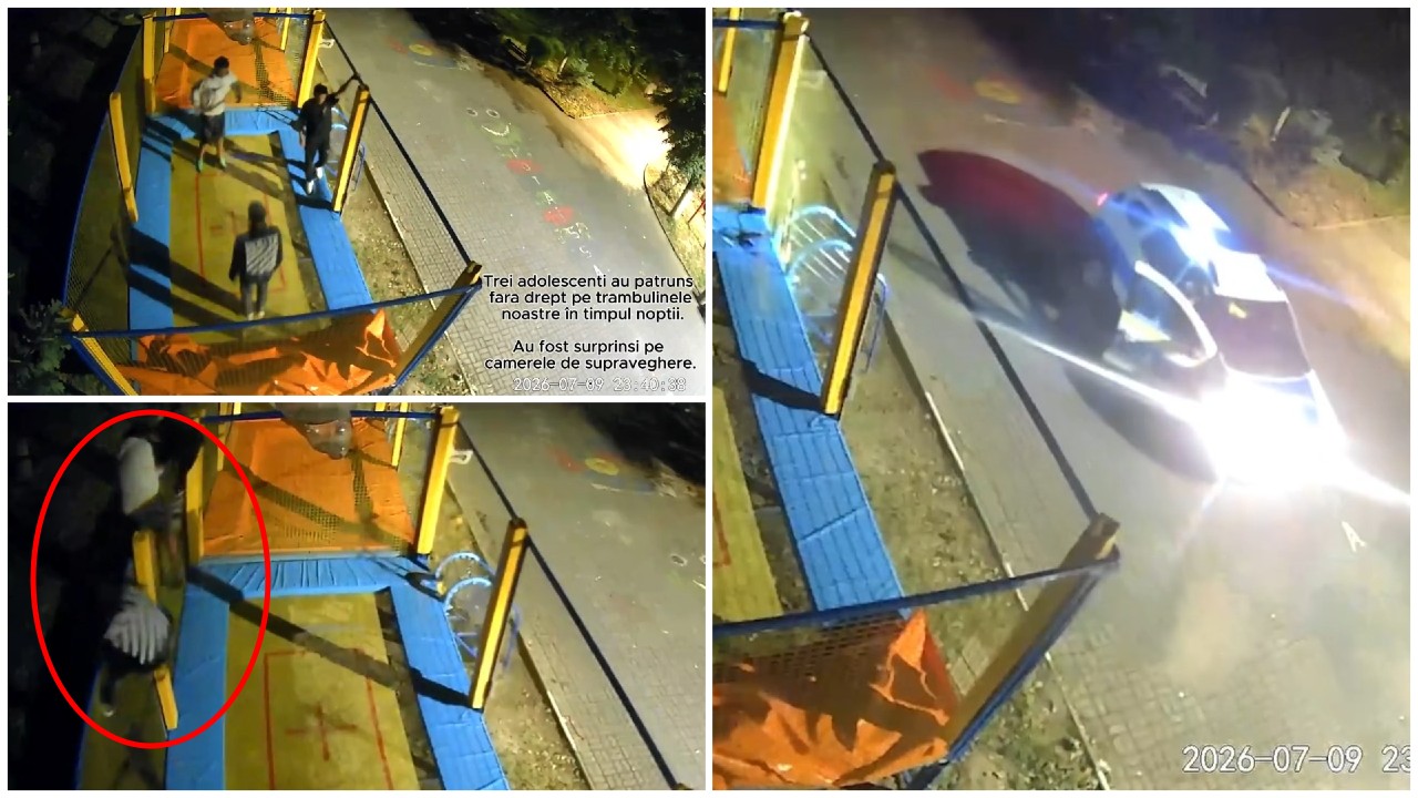 Trei clujeni au intrat noaptea prin efracție într-un loc de joacă pentru copii ca să se dea pe trambuline. Au fugit imediat de poliție: „E ultimul avertisment”