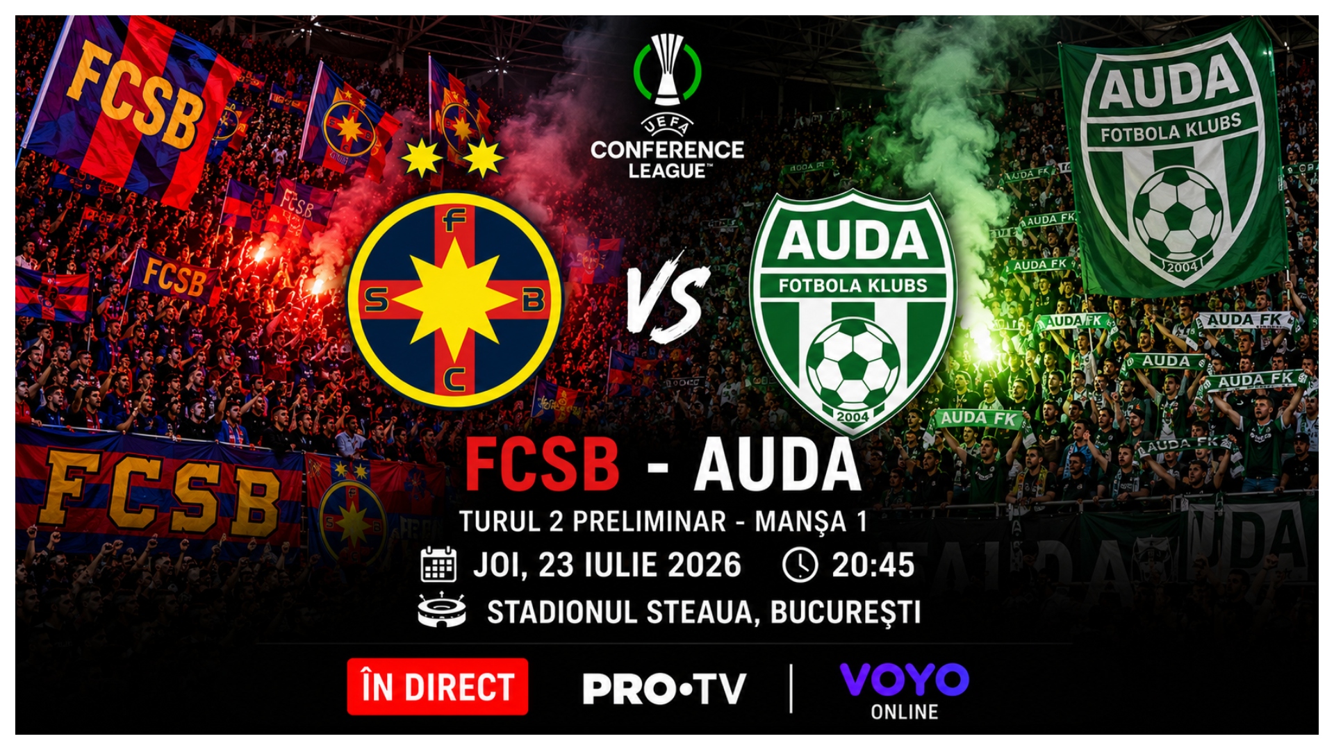 Live FCSB – Auda ONLINE VIDEO în Conference League. Surprize în primul 11 al lui Gigi Becali, unde vezi meciul în direct la TV