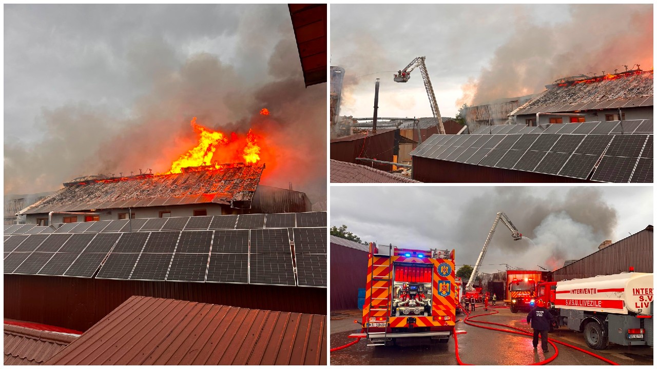Incendiu puternic la o fabrică de prelucrare a lemnului din județul Bistrița-Năsăud