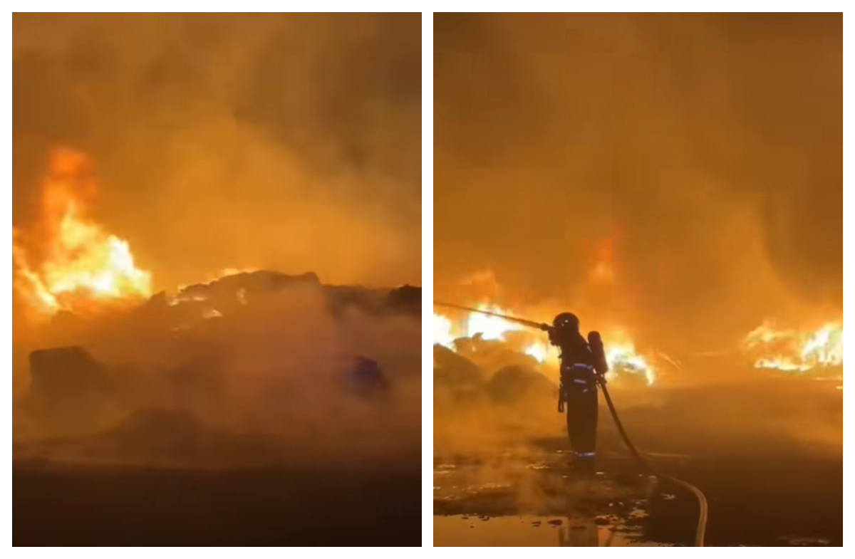 Ro-Alert lângă Bucureşti, incendiu masiv la un depozit de reciclare a maselor plastice VIDEO