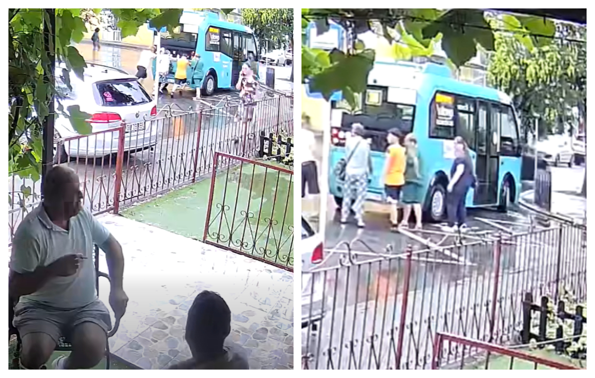 Microbuz împins de călători în mijlocul drumului. Imagini virale surprinse la Galați