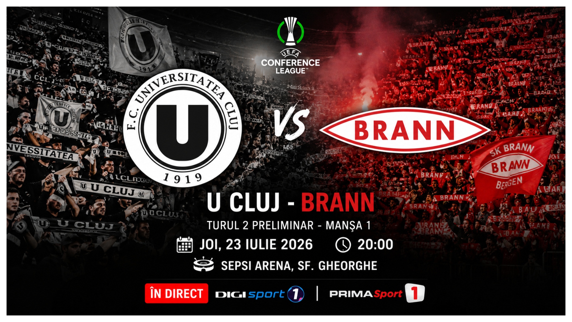 LIVE U Cluj – Brann ONLINE VIDEO în Conference League. Unde se joacă meciul şi cine îl transmite în direct la TV