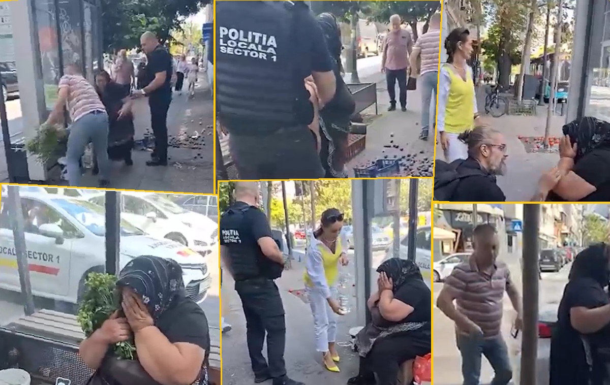 Bătrânică tratată de polițiști ca ultimul infractor. Bruscată și umilită pe Dorobanți pentru că vinde fructe și legume, agenții i-au împrăștiat marfa pe trotuar: „Ia uitați oameni buni ce face Poliția Locală, moare femeia aici. Sunați salvarea!”