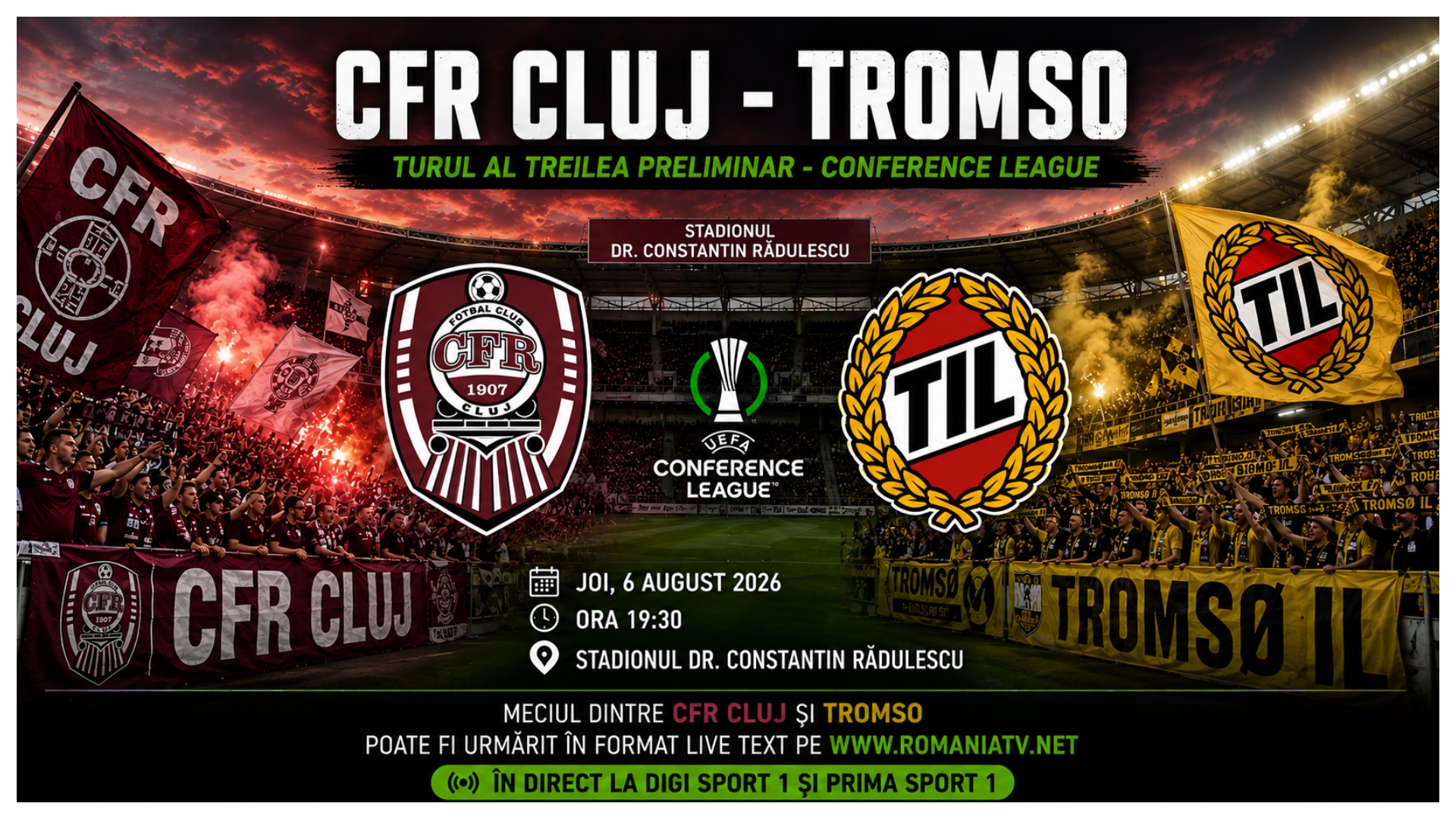 LIVE CFR Cluj – Tromso (ora 19:30) ONLINE VIDEO în Conference League. Ardelenii forţează un play-off contra lui Brighton, cine transmite meciul în direct la TV