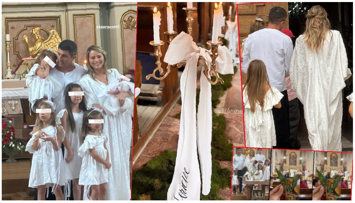 Laura Cosoi și-a botezat cea de-a cincea fetiță. Imagini emoționante de la marele eveniment, toată familia s-a îmbrăcat în alb FOTO