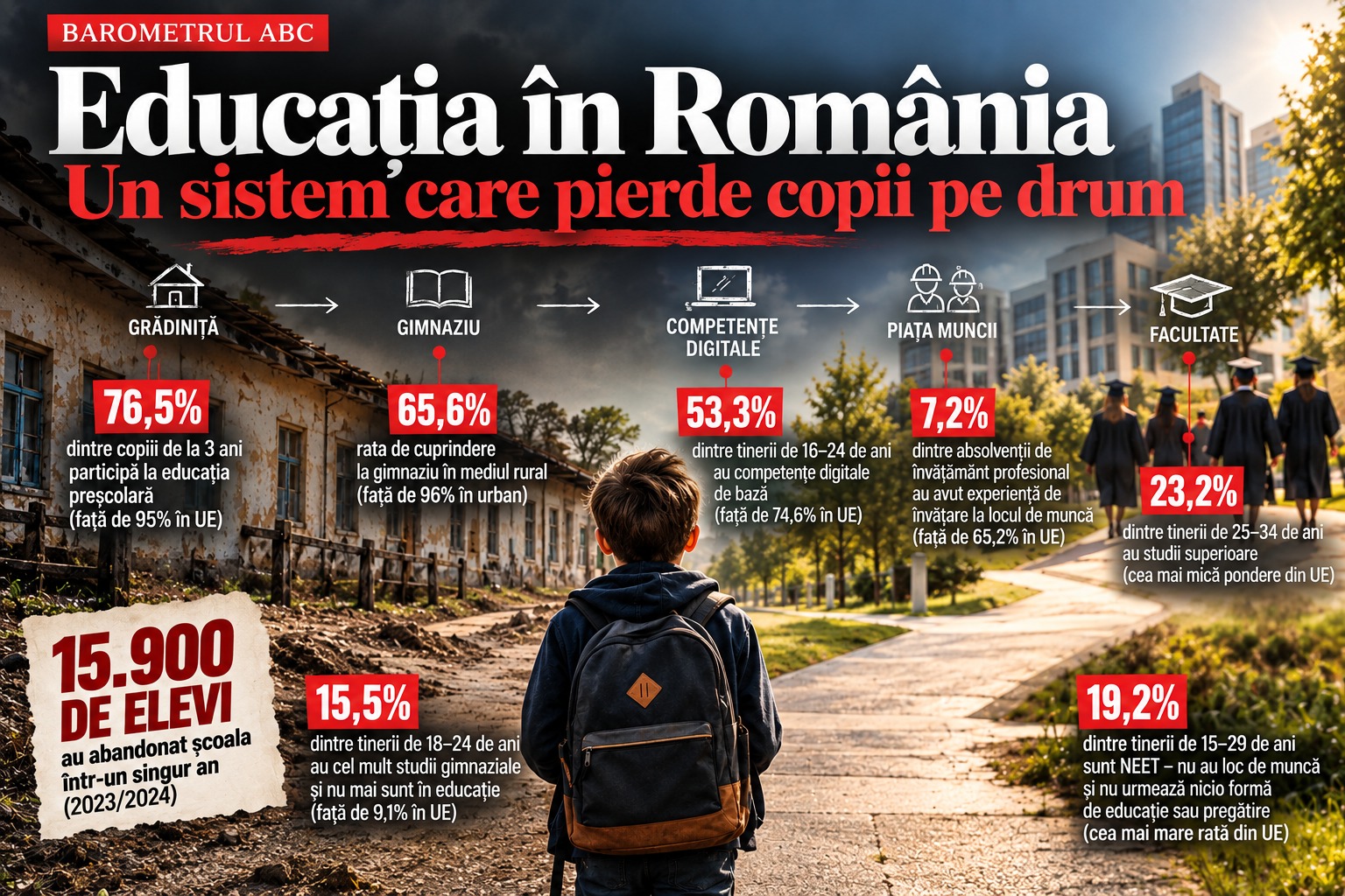 Educația în România: 15.900 de elevi au abandonat școala într-un singur an.