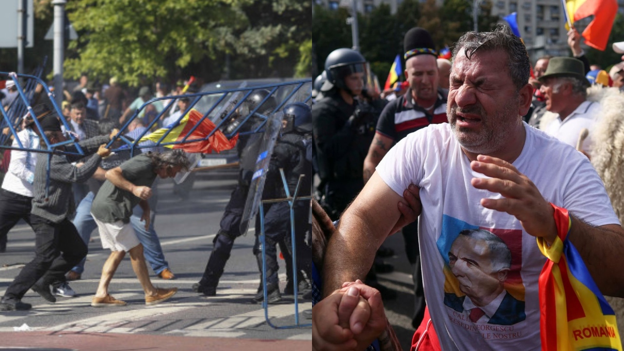 BILANȚ 47 de oameni duși la Poliție și un bărbat reținut după ce protestul legitim al oierilor a fost deturnat de huligani georgiști. Suveraniștii au aruncat cu borduri, au smuls flori din pământ și au rupt gardurile. Un bărbat a fost prins cu un cuțit de aproximativ 20 de centimetri: „Ar trebui 3-4 blocuri d-astea să le dăm foc. Îi dăm foc deseară, ne încălzim la el” VIDEO